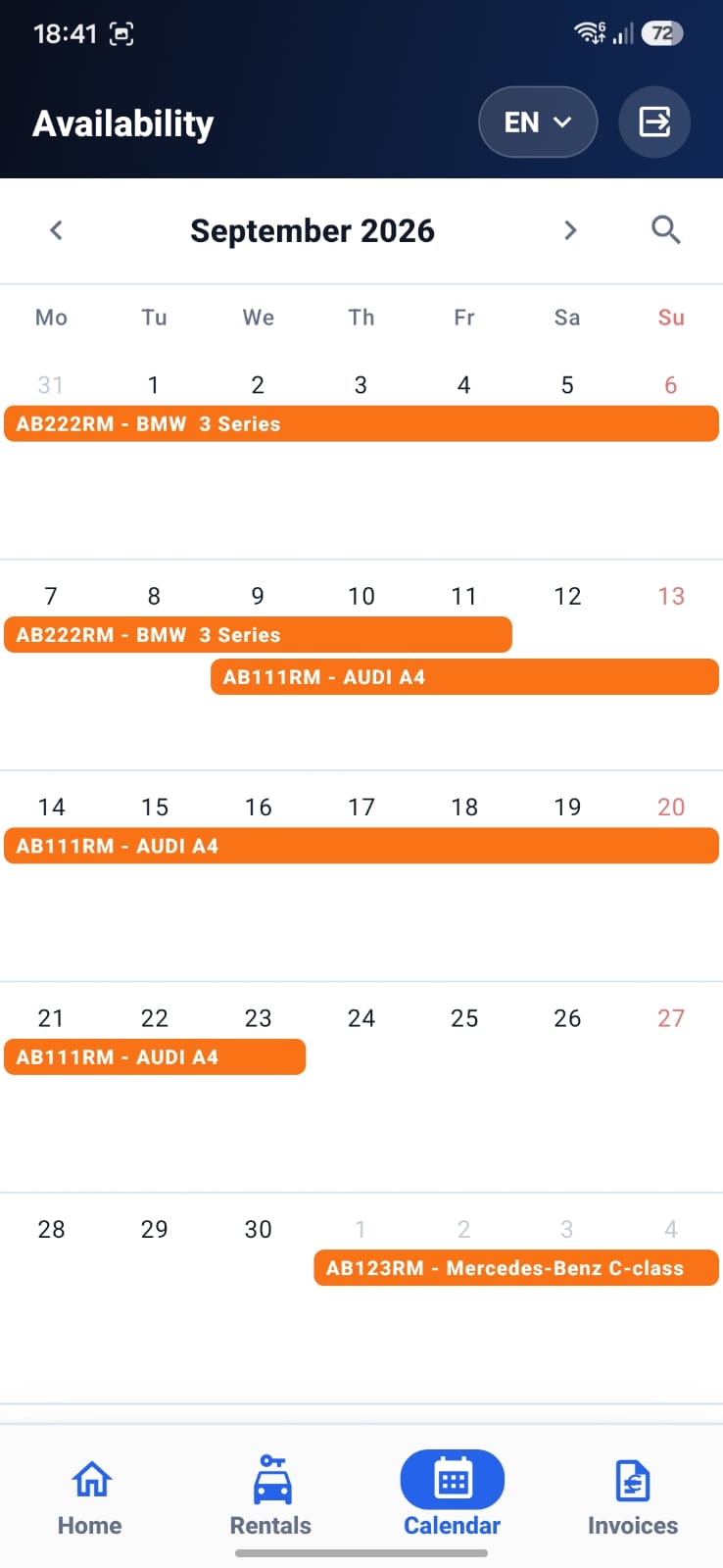 RentMan mobile availability calendar