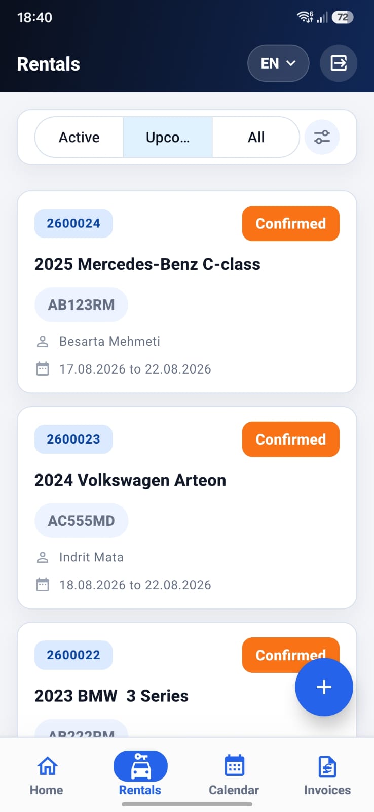 RentMan mobile rentals list